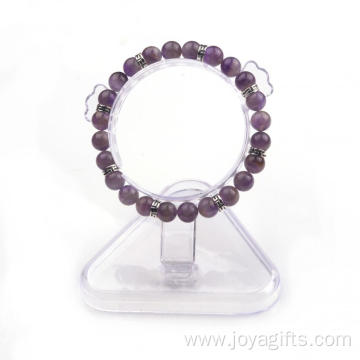 8mm Natural Amethyst Crystal Stone Bulk Wholesale Trend Charm Alloy Bead Bracelet